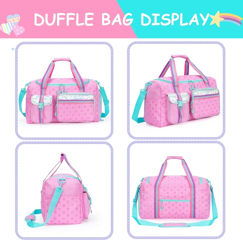 Oruiji Kids Duffle Bag Girls Travel Bag Gifts Overnight Sleepover Bags for Girls Women Tote Gym Dance Bags for Kids with Shoes Compartment Pink - Image 3